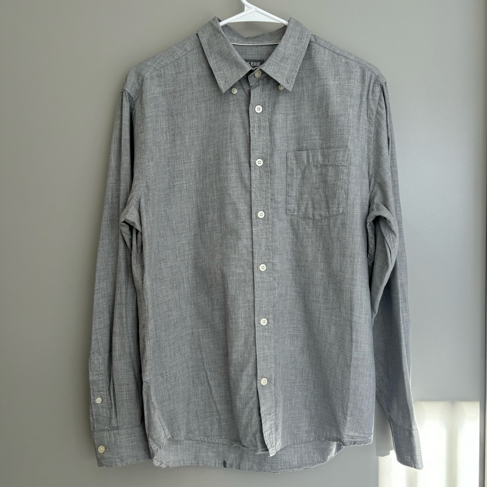 Ash & Erie, Men’s Button-down Shirt, 100% Cotton, Gray, M, Slim fit